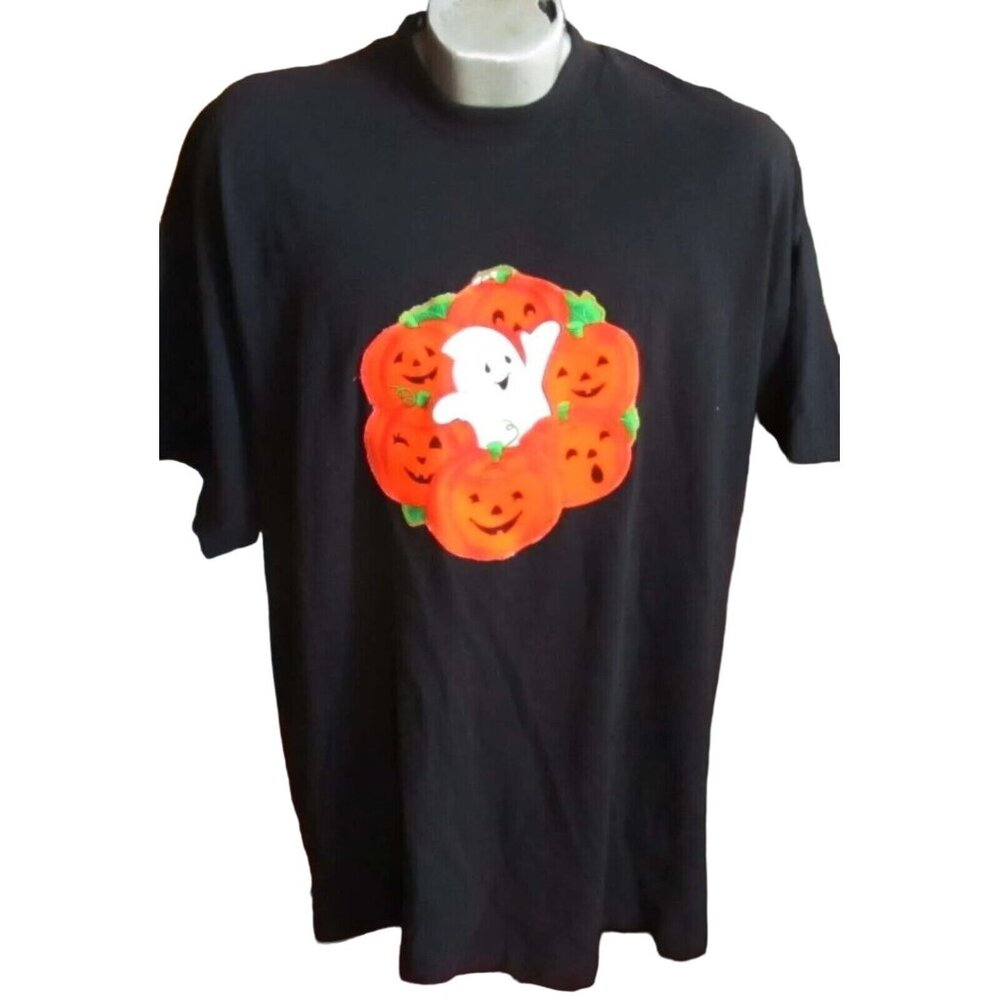 3XL Single Stitch T-shirt Vintage Ghost Halloween 1990's Men's FTL T-Shirt Black